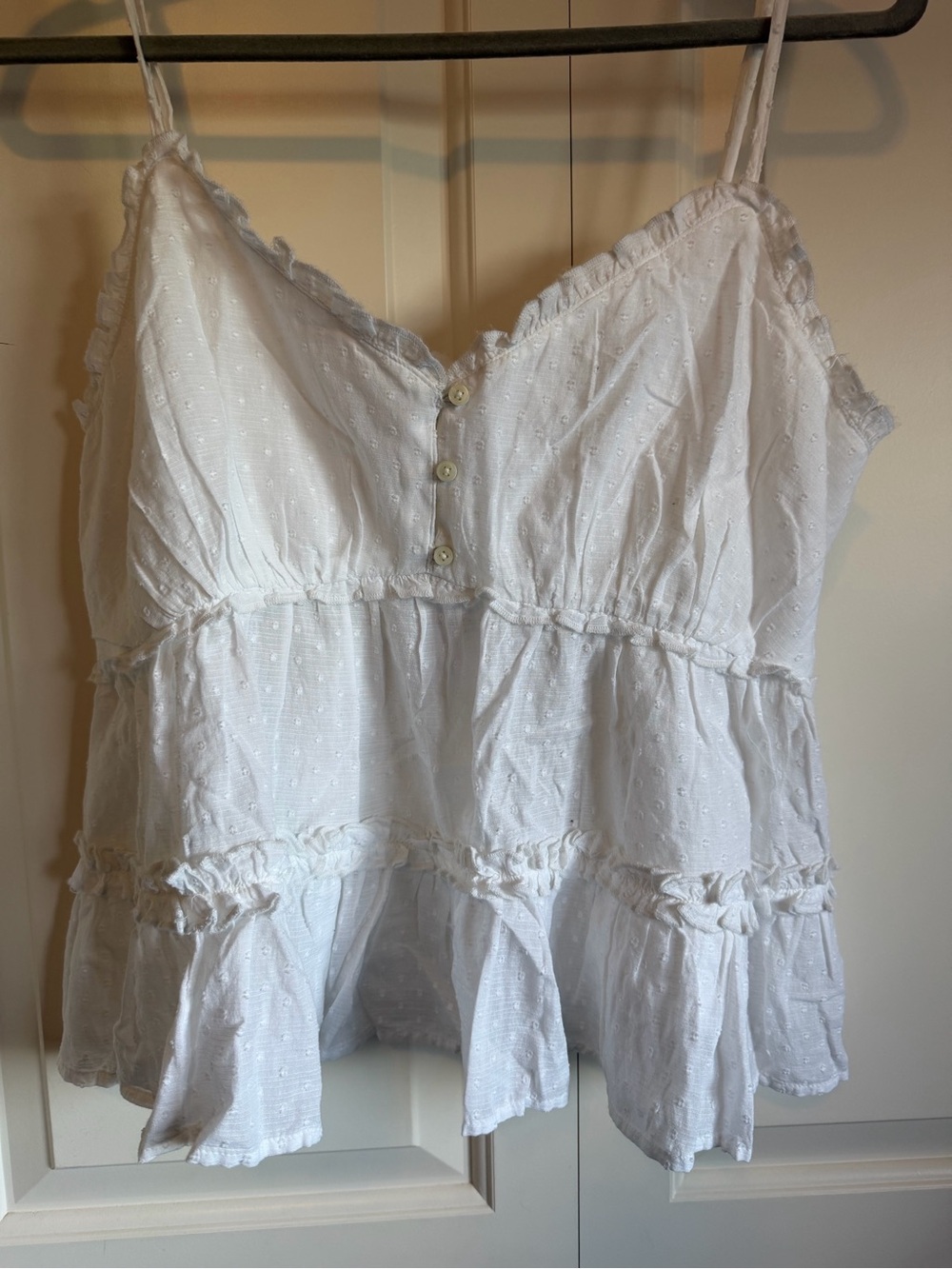 American Eagle Outfitters White Ruffle Tiered Cotton Camisole